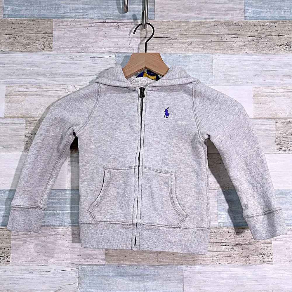 POLO Ralph Lauren Fleece Full Zip Hoodie Sweatshirt Heather Gray Boys 4T